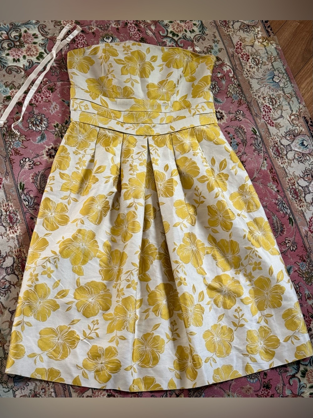 Ann Taylor dress, cotton & silk blend. Cream print classic golden floral, 10